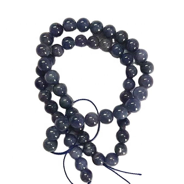 Tự nhiên lolite hình tròn hạt màu xám xanh 3A dây đá quý 39