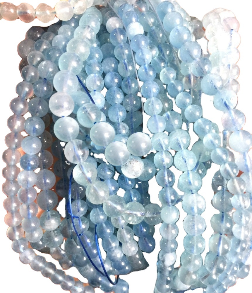 Naravna mleka Aquamarine Beads Gemstone Distančni kroglice za obrtnike zapestnice Ogrlica DIY nakit izdelava oblikovanje 33