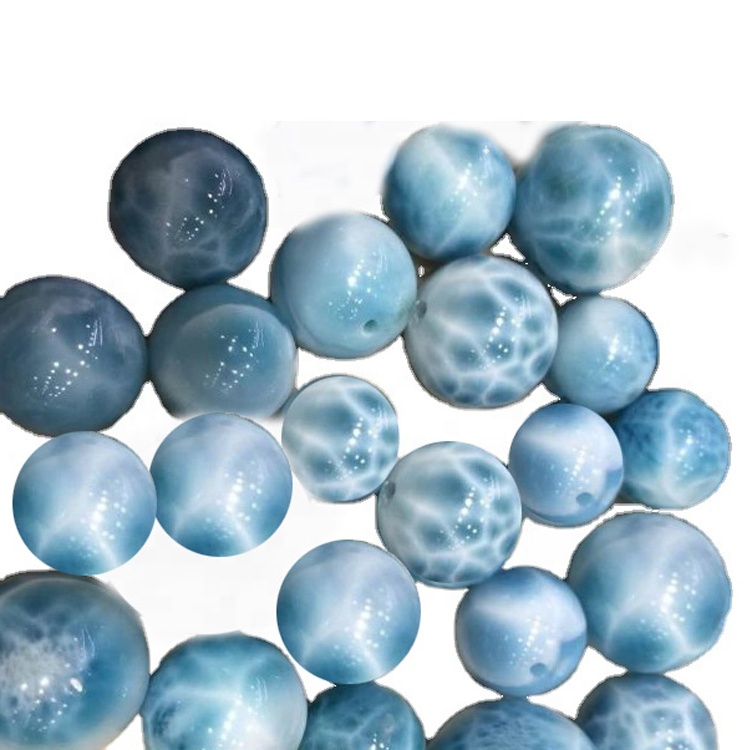 8mm natuurlike dominikaanse larimar ronde gladde aa graad semi-kosbare krale 15