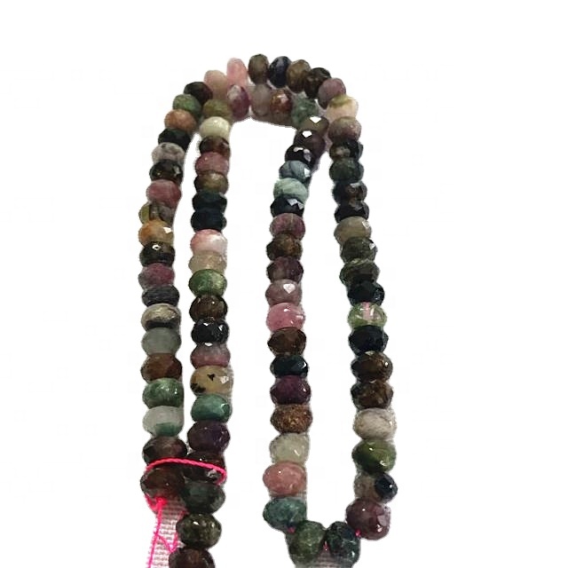 Tourmaline tự nhiên Rondelle Mặt hạt hình hạt hỗn hợp Màu đá quý Chuỗi 36