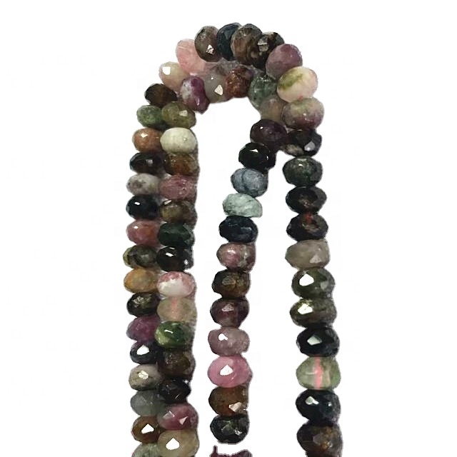 Tourmaline tự nhiên Rondelle Mặt hạt hình hạt hỗn hợp Màu đá quý Chuỗi 34