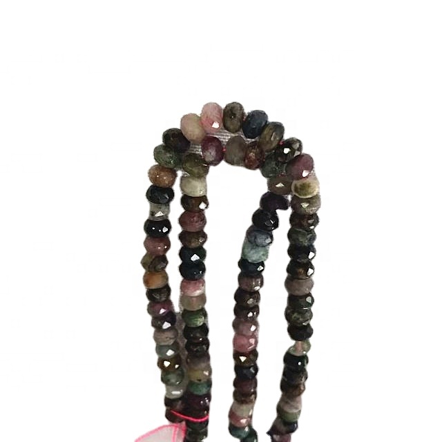 Tourmaline tự nhiên Rondelle Mặt hạt hình hạt hỗn hợp Màu đá quý Chuỗi 32