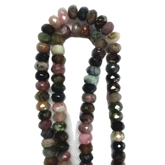 Tourmaline tự nhiên Rondelle Mặt hạt hình hạt hỗn hợp Màu đá quý Chuỗi 38
