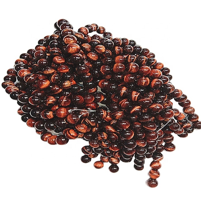 Natural Red Tiger Eyes Stones Round Shape Perlur Gemstone Strings 9