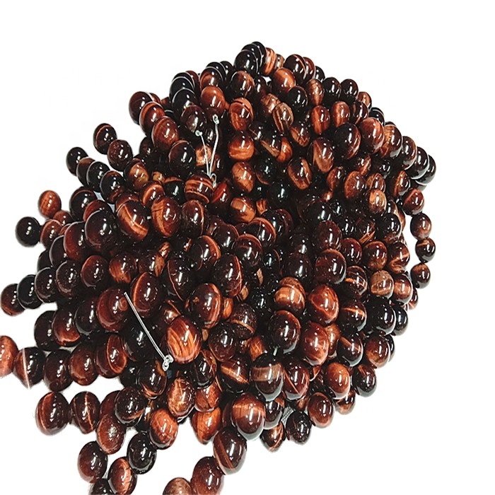 Natural Red Tiger Eyes Stones Round Shape Perlur Gemstone Strings 13