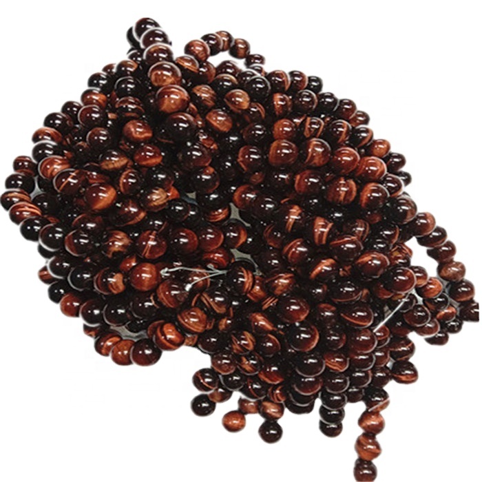 Natural Red Tiger Eyes Stones Round Shape Perlur Gemstone Strings 15