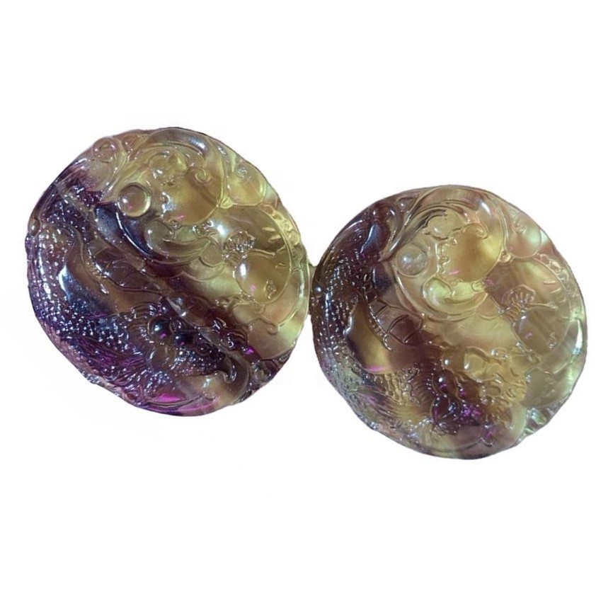 Флюорит резной круглой формы драгоценный камень / позолоченный подвесной / флюорит 35