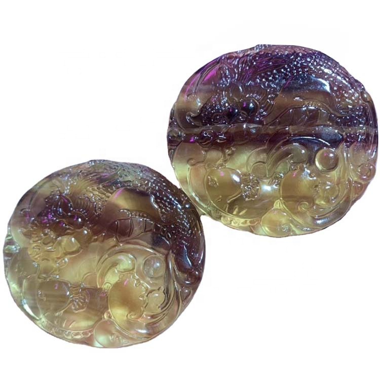 Флюорит резной круглой формы драгоценный камень / позолоченный подвесной / флюорит 43