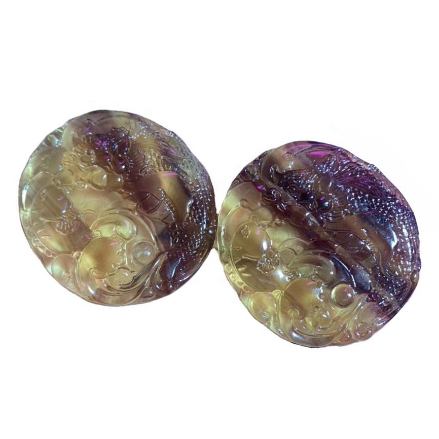 Флюорит резной круглой формы драгоценный камень / позолоченный подвесной / флюорит 45