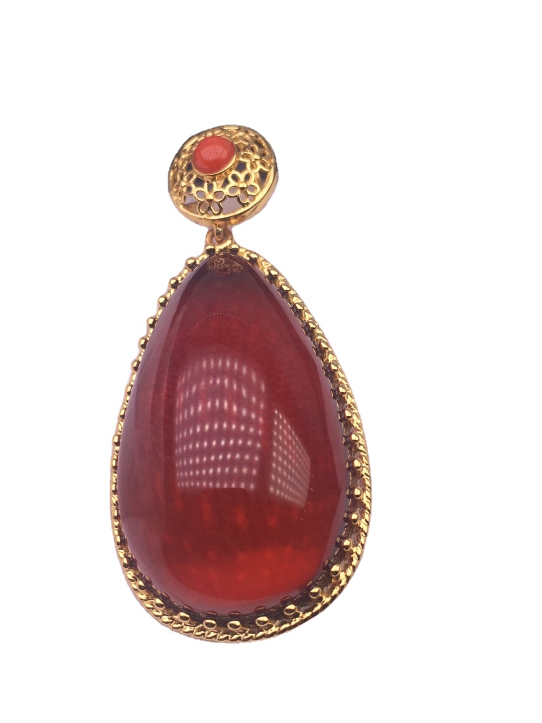 Aranyozott piros gránát borostyán medál 11
