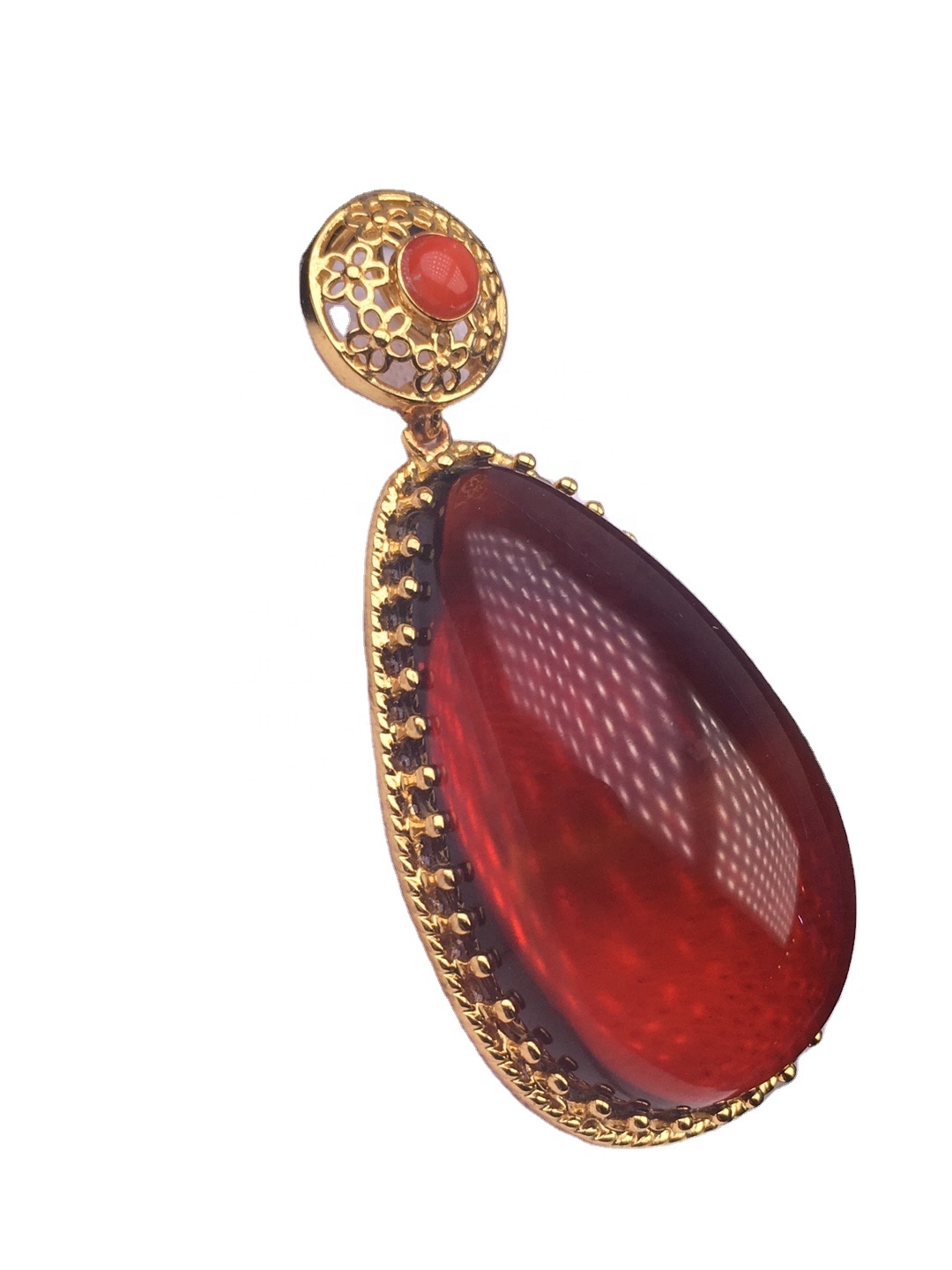 Aranyozott piros gránát borostyán medál 13