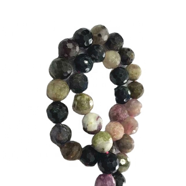 Přírodní turmalin kulatý tvar tvaru korálky smíšené barevné drahokamové struny 37