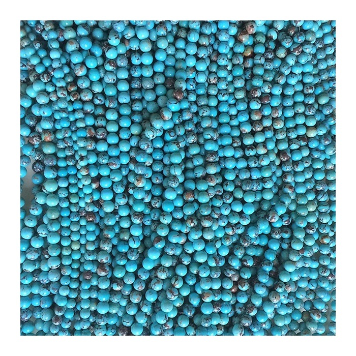 Natirèl Turquoise Round pèl 3mm 4mm 6mm 8mm 10mm 12mm pyèr pèl otantik wòch ki lach Gem Stone pèl 7