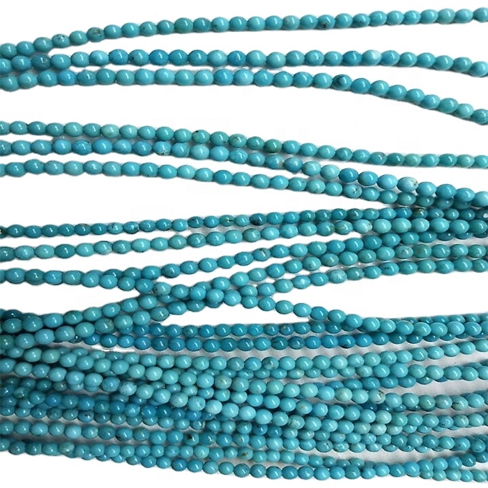 Natirèl Turquoise Round pèl 3mm 4mm 6mm 8mm 10mm 12mm pyèr pèl otantik wòch ki lach Gem Stone pèl 15
