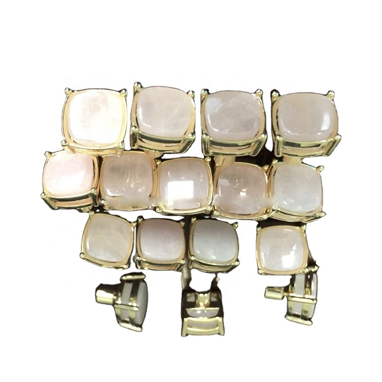 Madagascar Rose Quartz Steel Cluflinks 11