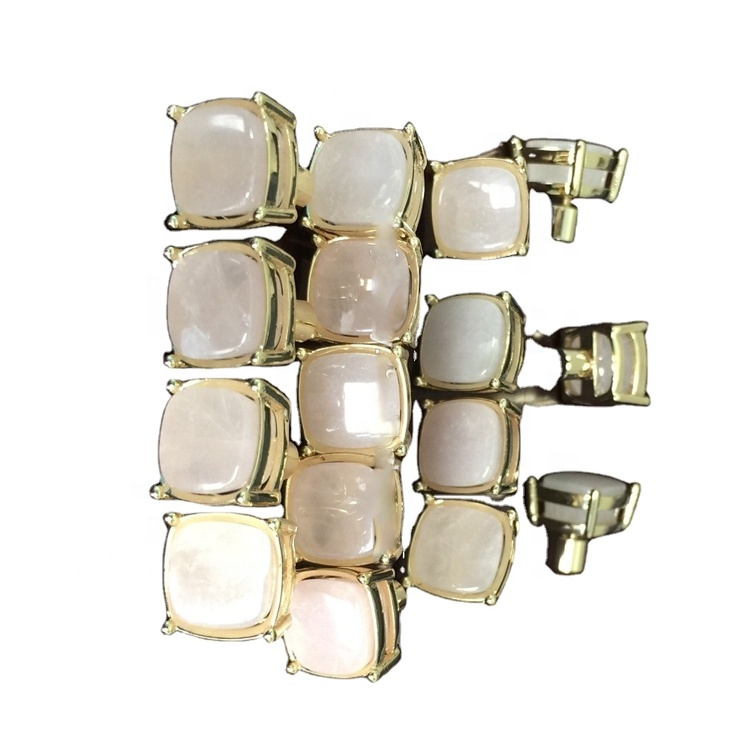 Madagascar Rose Quartz Steel Cluflinks 9