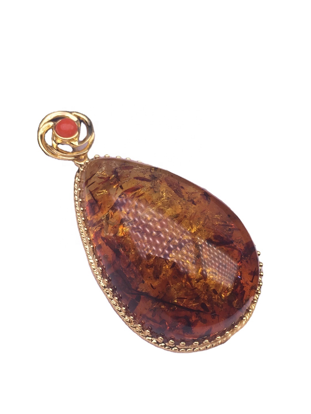 Rare Red Baltic Amber Drop Pendant.amber smed pendant.gold plated pendant. 9