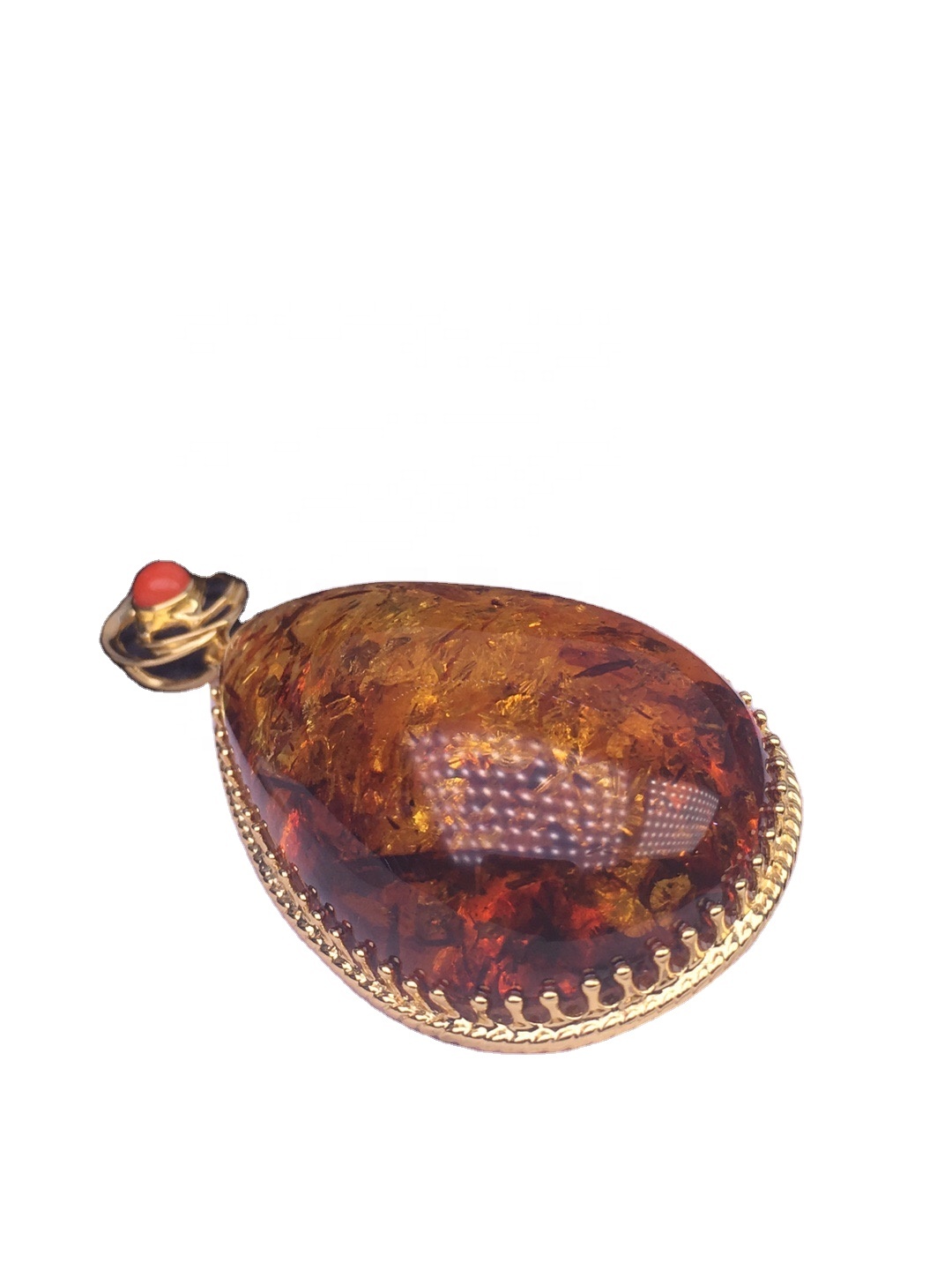 Rare Red Baltic Amber Drop Pendant.amber smed pendant.gold plated pendant. 15