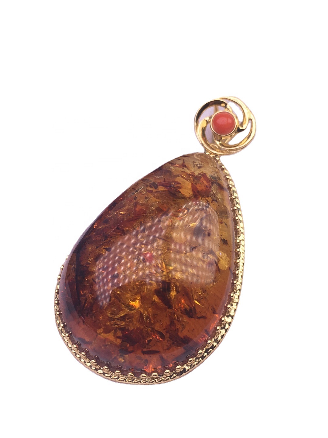 Rare Red Baltic Amber Drop Pendant.amber smed pendant.gold plated pendant. 13