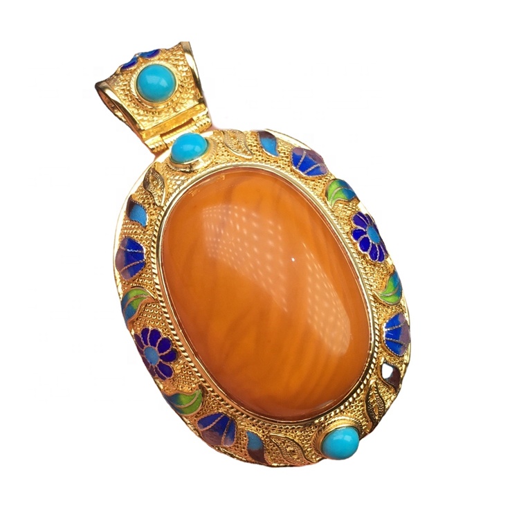 Mặt dây chuyền hổ phách mạ vàng Corundum 15