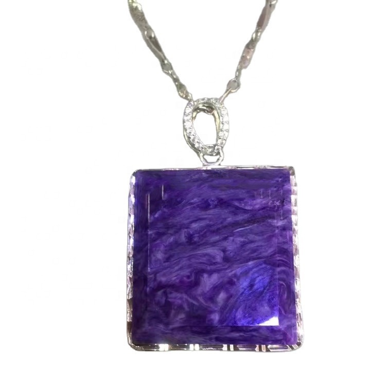 Նորաձեւ Charoite Gemstone 925 ստերլինգ արծաթե մանյակ / մանուշակագույն քարե մանյակ / անհատականացված նվերներ 7
