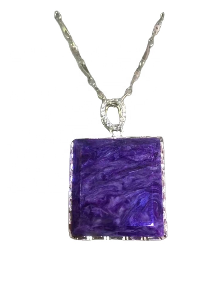 Նորաձեւ Charoite Gemstone 925 ստերլինգ արծաթե մանյակ / մանուշակագույն քարե մանյակ / անհատականացված նվերներ 9