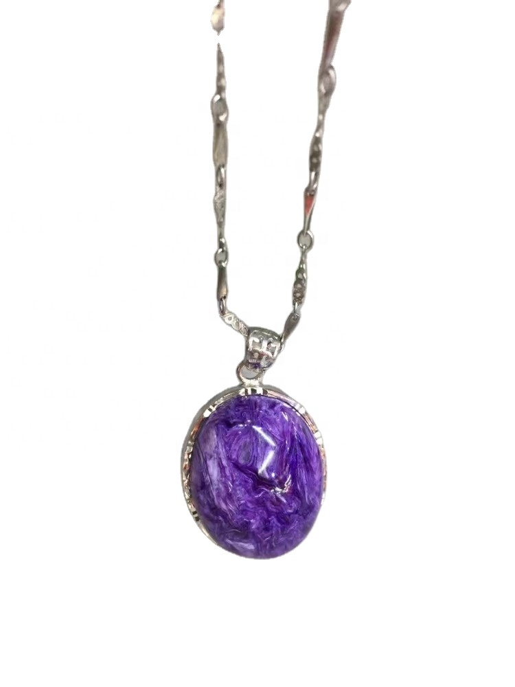 Նորաձեւ Charoite Gemstone 925 ստերլինգ արծաթե մանյակ / մանուշակագույն քարե մանյակ / անհատականացված նվերներ 11