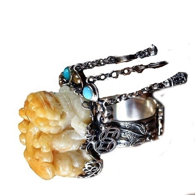 May mắn và chữa bệnh Pixiu Ring Maded by Natural Beige Amber Beeswax Ring Trang sức 38