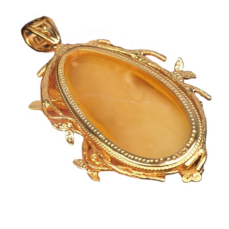 18kt ոսկե կախազարդ Amber Gemstone զարդեր 7