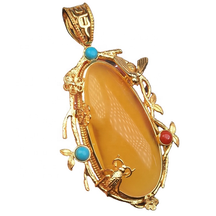 18kt ոսկե կախազարդ Amber Gemstone զարդեր 9