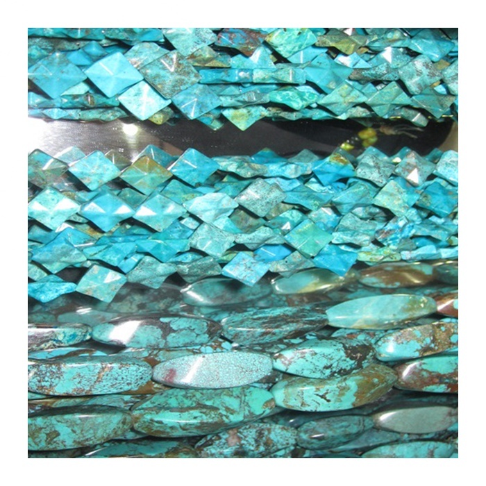 Dəyirmi gemstone muncuq təbii firuzəyi üzü 37