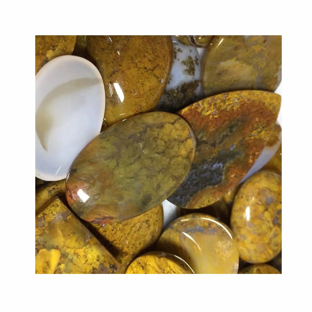 Natural Yellow Moss Agate Fancy Shape Cabochon Gemstone Apríl Birthstone 32