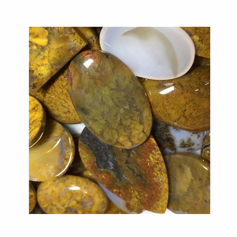Natural Yellow Moss Agate Fancy Shape Cabochon Gemstone Apríl Birthstone 34