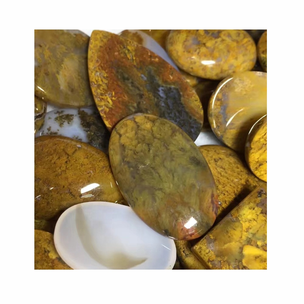 Natural Yellow Moss Agate Fancy Shape Cabochon Gemstone Apríl Birthstone 38