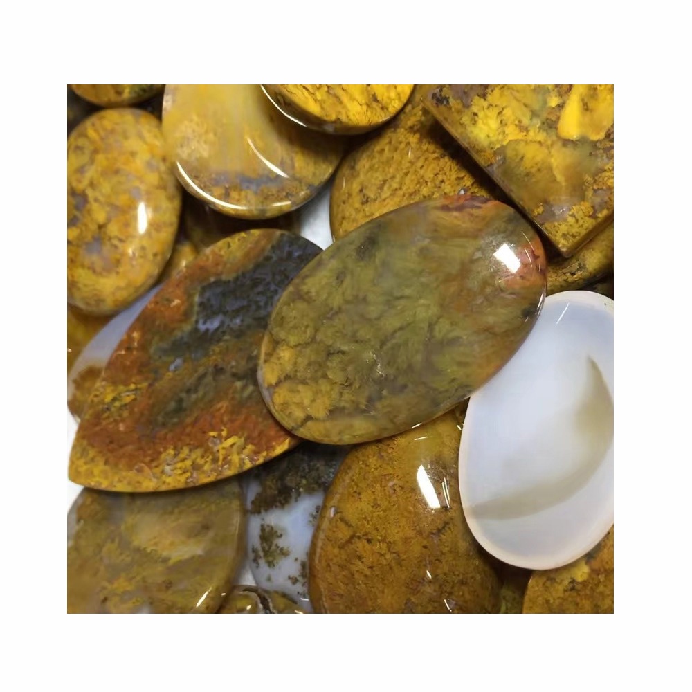 Natural Yellow Moss Agate Fancy Shape Cabochon Gemstone Apríl Birthstone 36