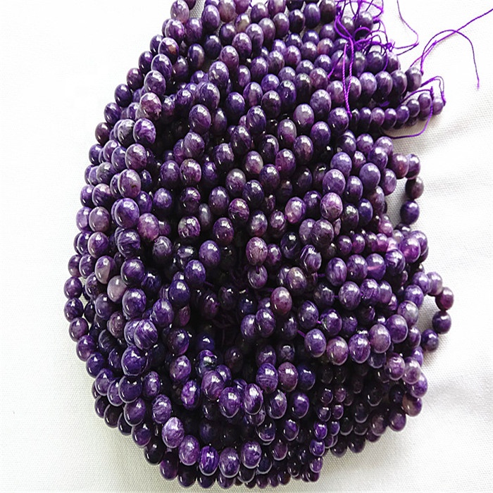Natural Charoite 3A umferð lögun perlur slétt og fjólubláa gemstone strengir 7