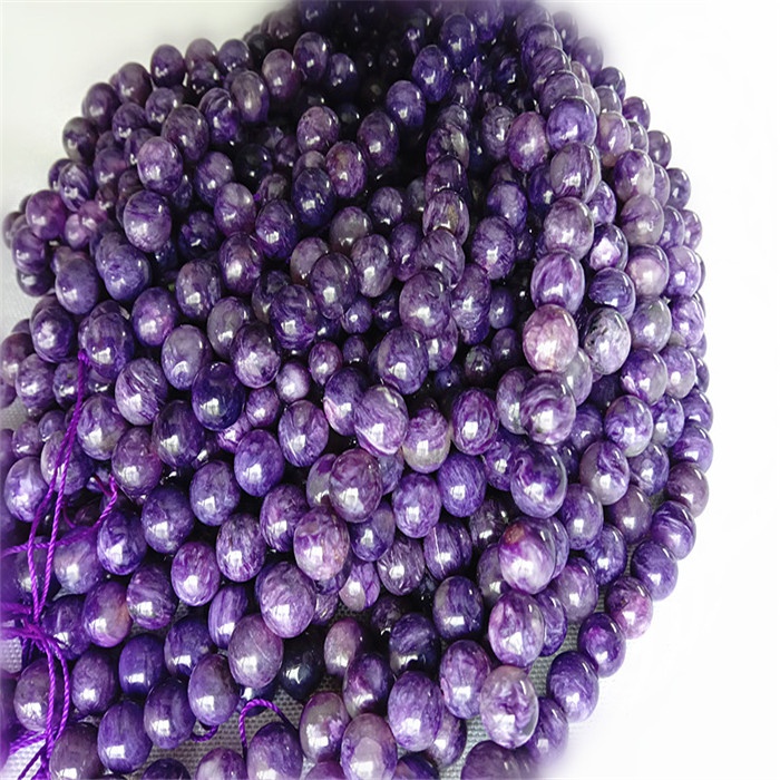 Natural Charoite 3A umferð lögun perlur slétt og fjólubláa gemstone strengir 15