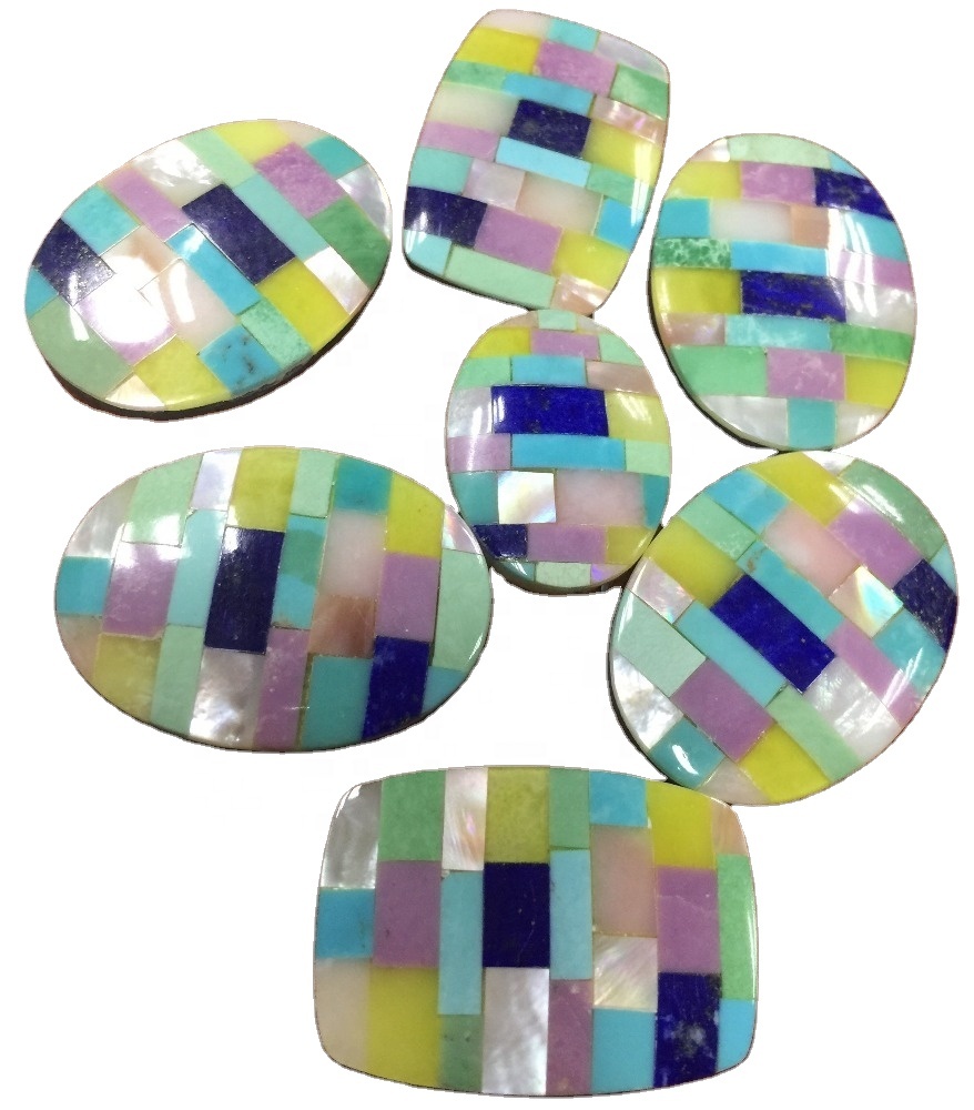 Ngọc lam tự nhiên Lapis Obsidian Mop Shell Opals Khảm Cabochon 31