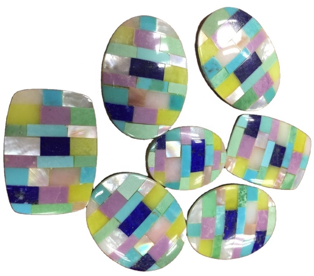 Ngọc lam tự nhiên Lapis Obsidian Mop Shell Opals Khảm Cabochon 37