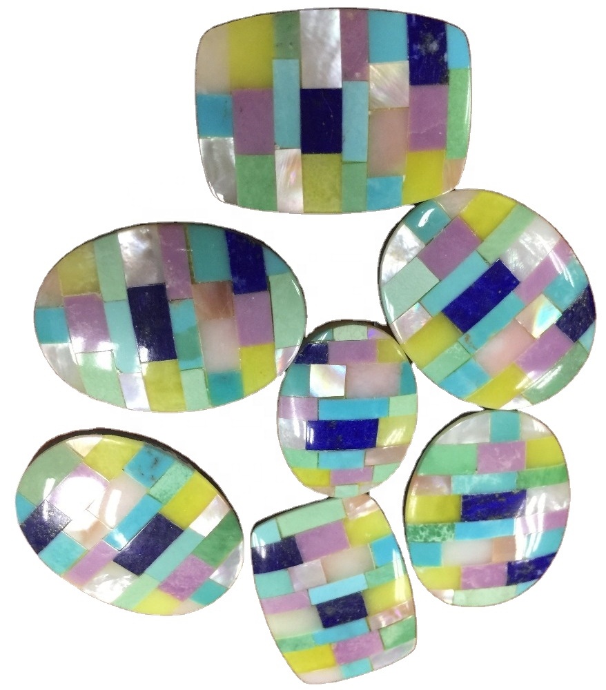 Ngọc lam tự nhiên Lapis Obsidian Mop Shell Opals Khảm Cabochon 33