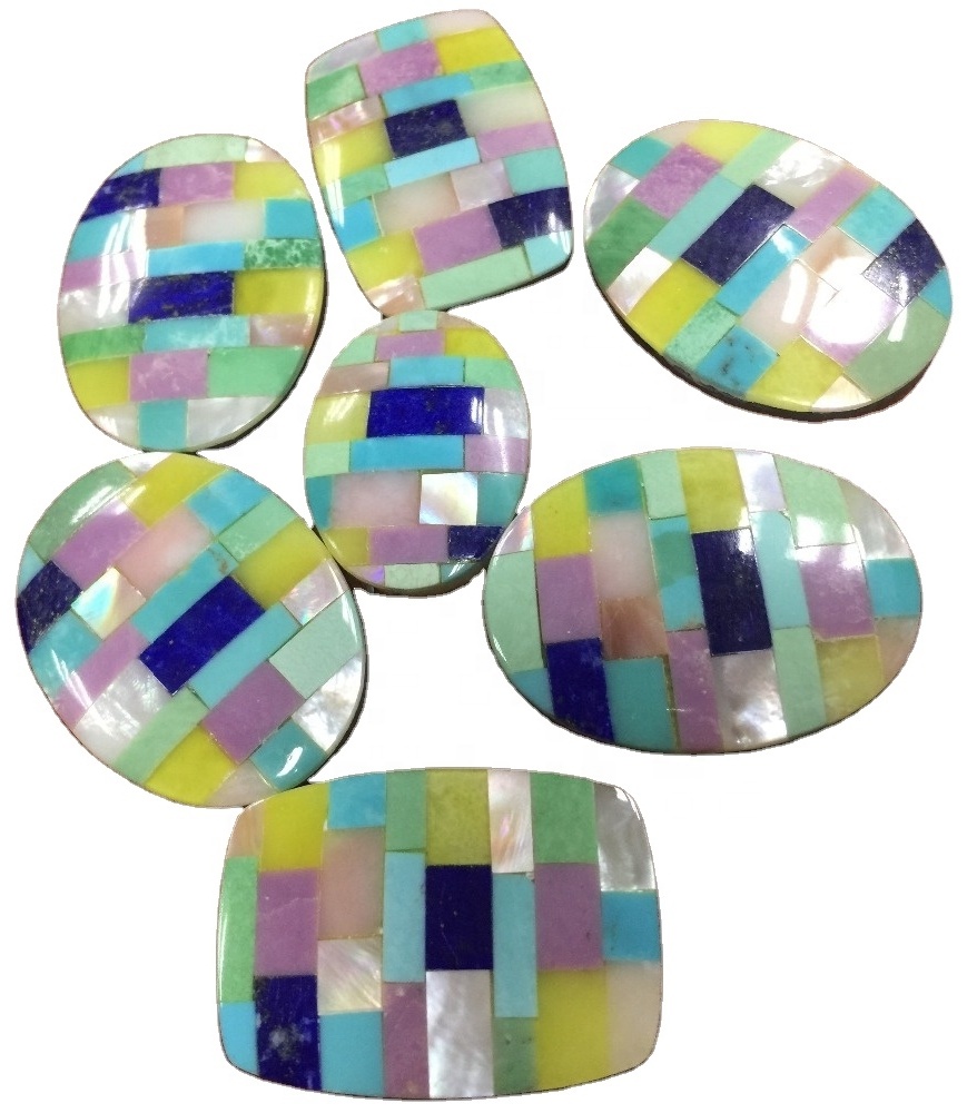 Ngọc lam tự nhiên Lapis Obsidian Mop Shell Opals Khảm Cabochon 35