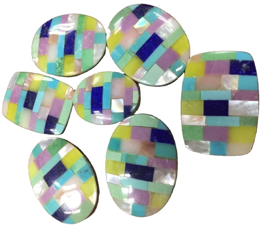 Ngọc lam tự nhiên Lapis Obsidian Mop Shell Opals Khảm Cabochon 39