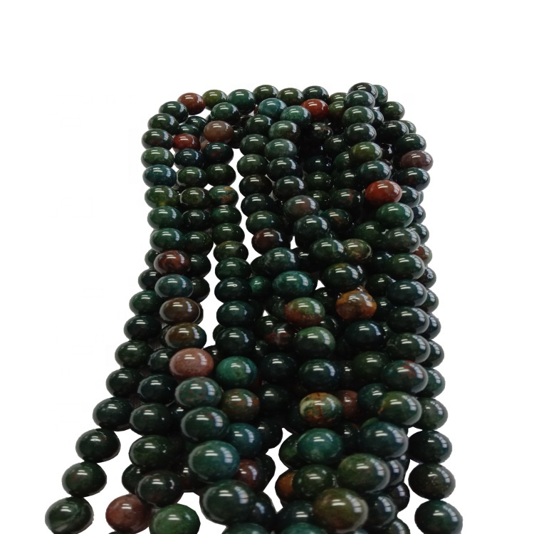 Hot-Sale Natural Bloodstone Round Beads Green Gemstone Populära Pärlor Lösa Smycken 6