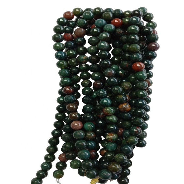 Hot-Sale Natural Bloodstone Round Beads Green Gemstone Populära Pärlor Lösa Smycken 10