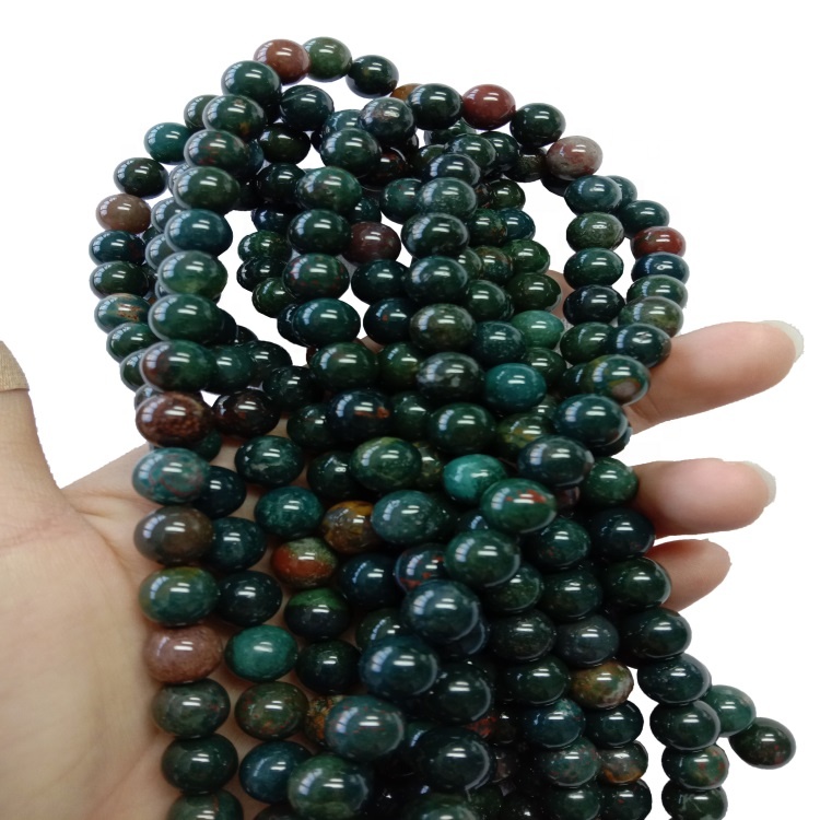 Hot-Sale Natural Bloodstone Round Beads Green Gemstone Populära Pärlor Lösa Smycken 16