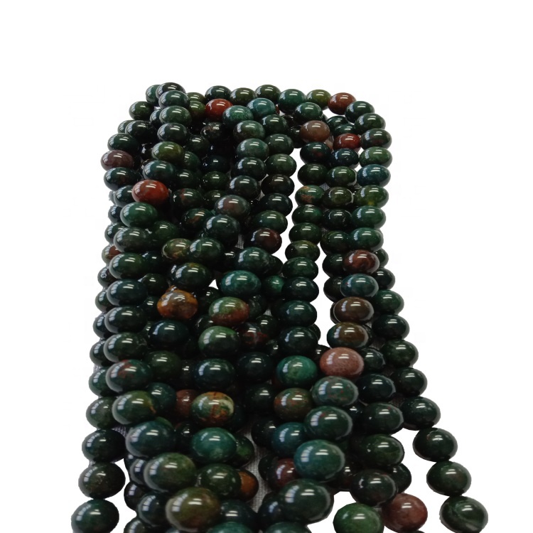Hot-Sale Natural Bloodstone Round Beads Green Gemstone Populära Pärlor Lösa Smycken 14