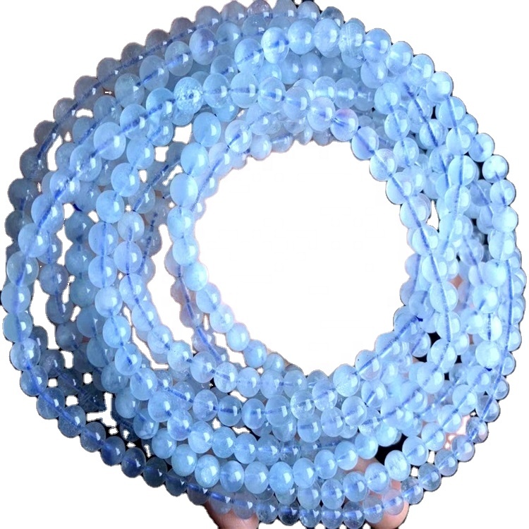 Bule Color Milky Aquamarine hạt đá quý và dây handmade 35