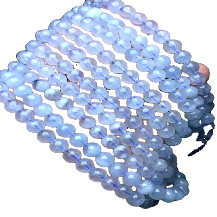Bule Color Milky Aquamarine hạt đá quý và dây handmade 39