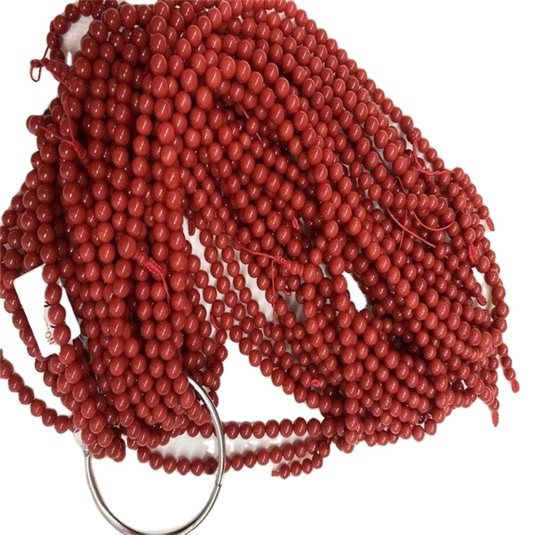 Natural Red Coral Gemstones Smooth Round Ball Spacer Perlur 31