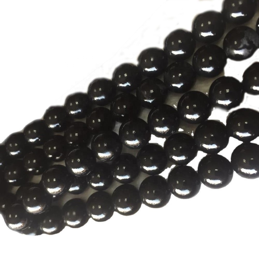 Cuentas de ágata negra de alta calidad piedras redondas de piedras preciosas naturales 35